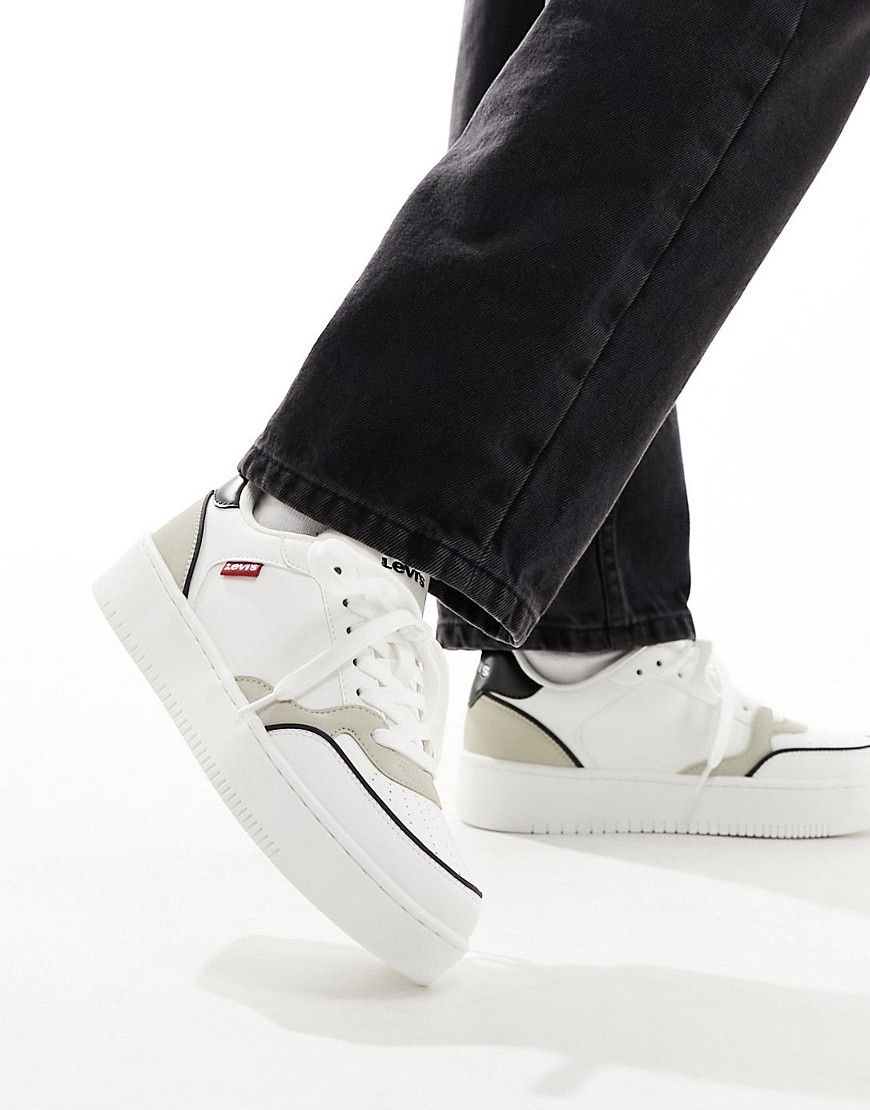 Levi's Paige leather trainer in white cream mix with red tab logo