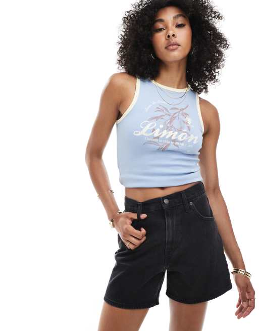 Levi's - Pantaloncini di jeans a metà coscia nero slavato stretti in vita, 3 di 5