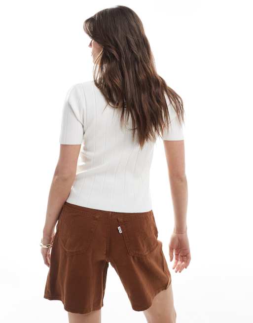 Levi's - Pantaloncini di jeans marroni ampi in misto lino a vita alta, 3 di 5