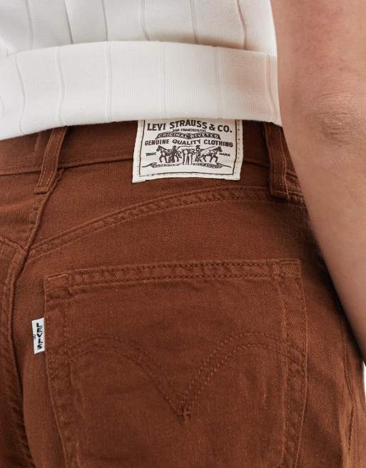 Levi's - Pantaloncini di jeans marroni ampi in misto lino a vita alta, 4 di 5