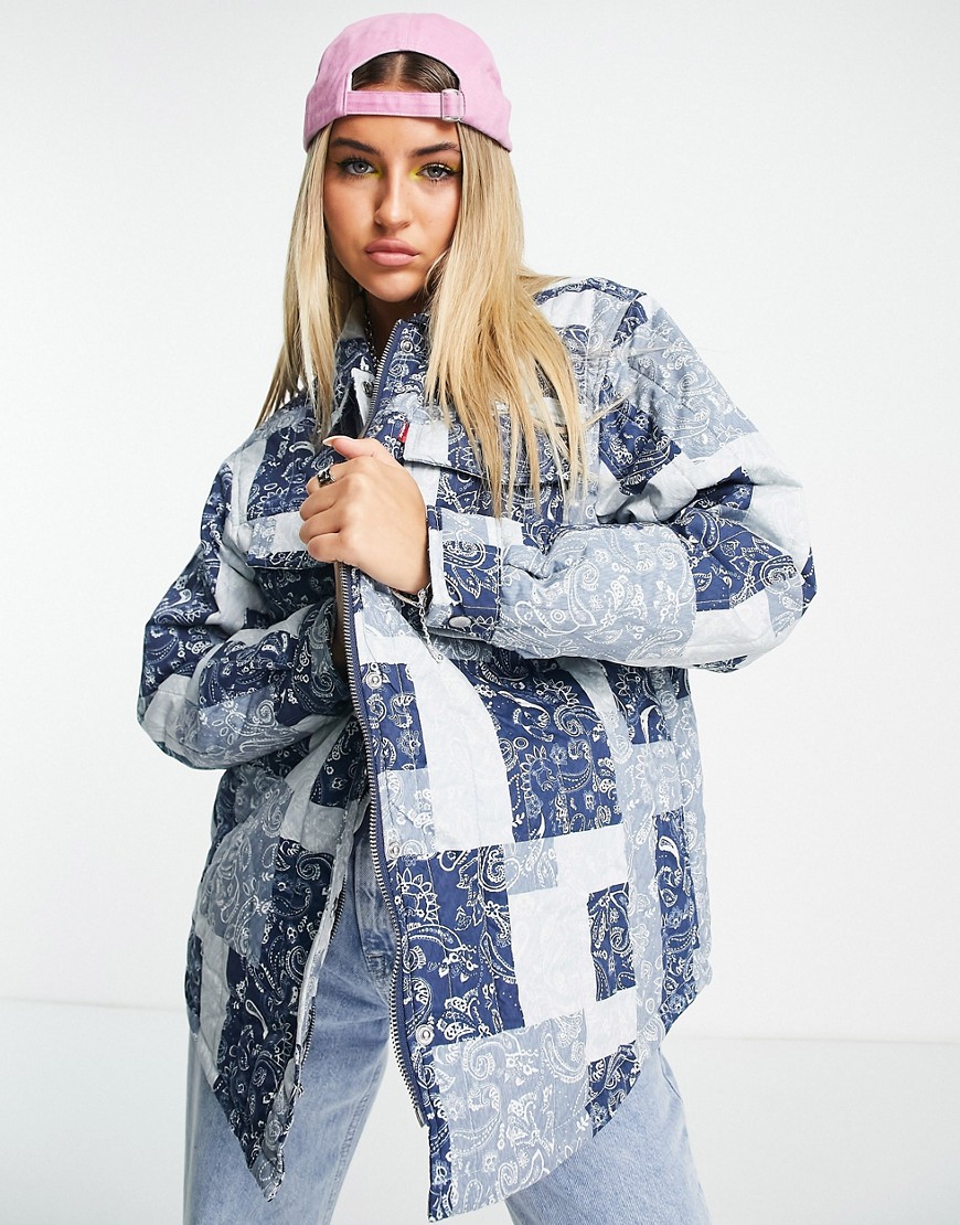 Levi's patchwork style quilted jacket in blue paisley print-Multi