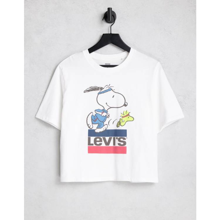 Levi s Peanuts Snoopy T shirt met vleermuislogo in wit