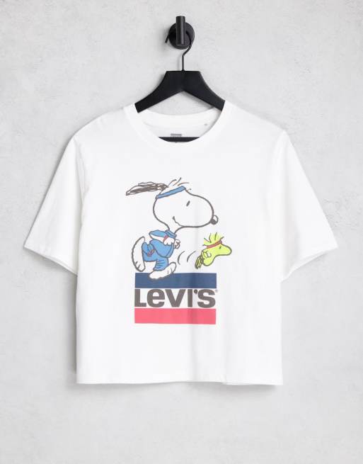 Levi's - Peanuts Snoopy - T-shirt met vleermuislogo in wit