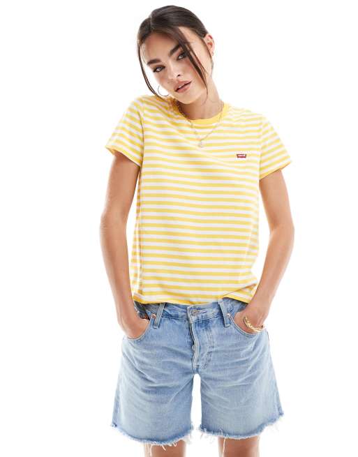 Levi s Perfect crew neck t shirt in yellow stripe