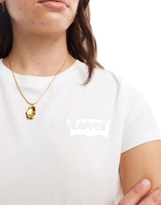 Levi's - Perfect Polka Shine - Hvid T-shirt med flagermus-logo, 3 af 4