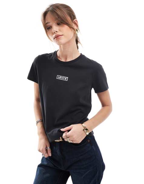 Levi's perfect shine box tab logo t-shirt in black - view 1