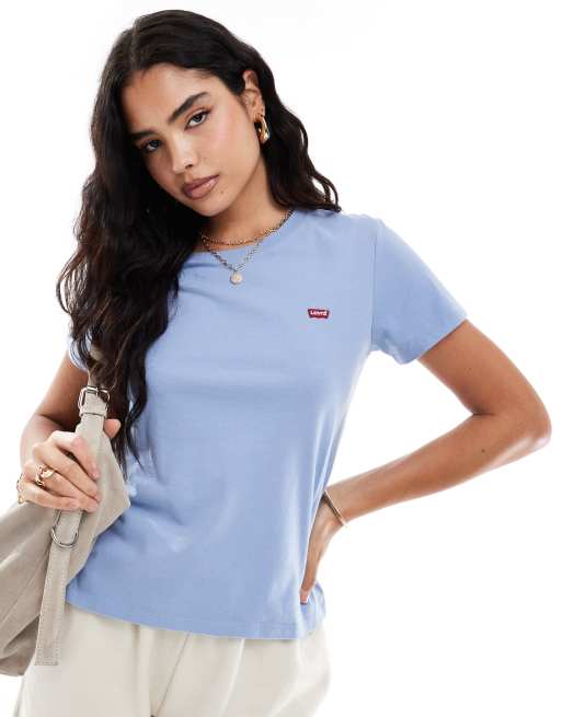 Levi s perfect small batwing logo t shirt in light blue ASOS