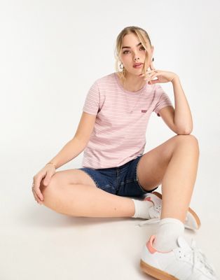 Levi's perfect t-shirt with logo in pink stripe - ASOS Price Checker