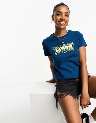 Levi's Perfect t-shirt in navy with printed batwing logo - ASOS Price Checker