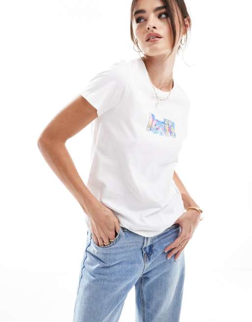 Levi's - Perfect - T-shirt bianca con logo effetto marmo