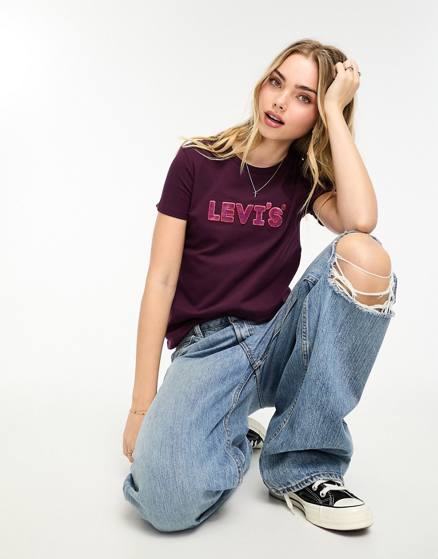 levi's perfect t-shirt in burgundy with logo-red