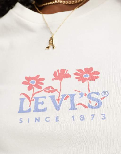 Levi's - Perfect - T-shirt in crème met bloemenlogo, 2 van 4