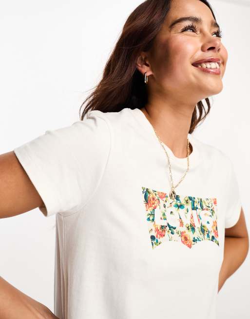 Levi's - Perfect - T-shirt in crème met vleermuislogo met print