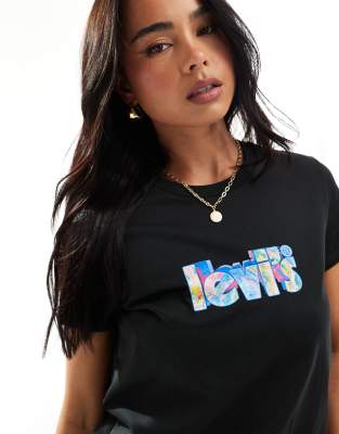 Levi's - Perfect - T-Shirt in Schwarz mit marmoriertem Poster-Logo