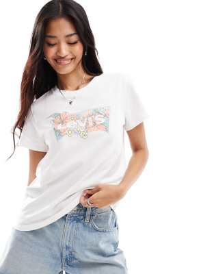 Levi's - Perfect - T-Shirt in Weiß mit Hibiskus-Fledermauslogo