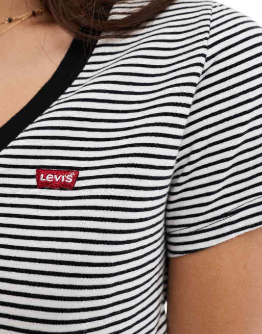 Levi's - Perfect - T-shirt rayé à petit logo de la marque - Crème, 2 de 4