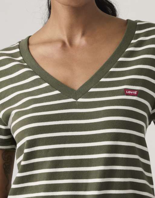 Levi's - Perfect - T-shirt verde con scollo a V, 2 di 4