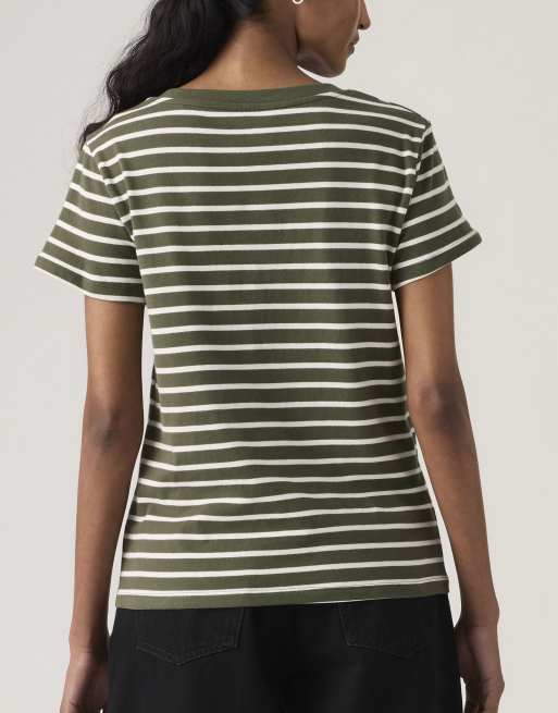 Levi's - Perfect - T-shirt verde con scollo a V, 4 di 4