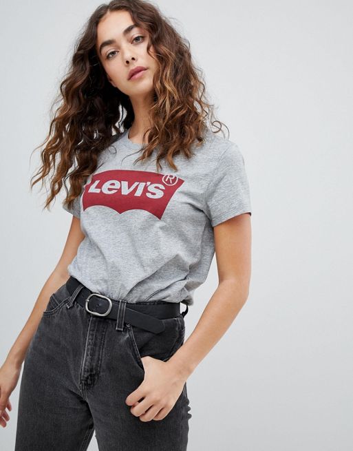 ãLevi's perfect t-shirt with batwing logo greyãçåçæå°çµæ