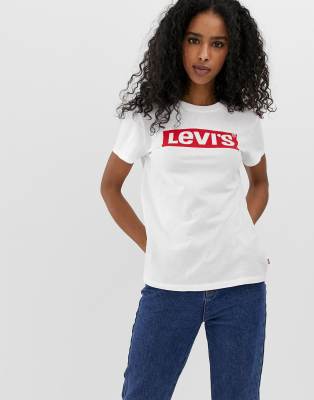 Levi's white t shirt clearance with red logo women's