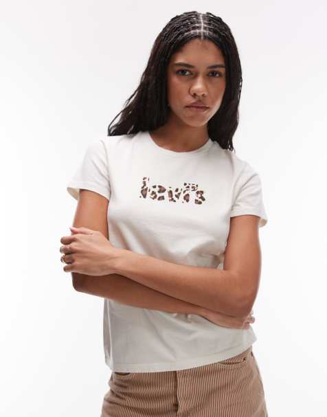 Levi's Perfect t-shirt with leopard logo in off white - view 1