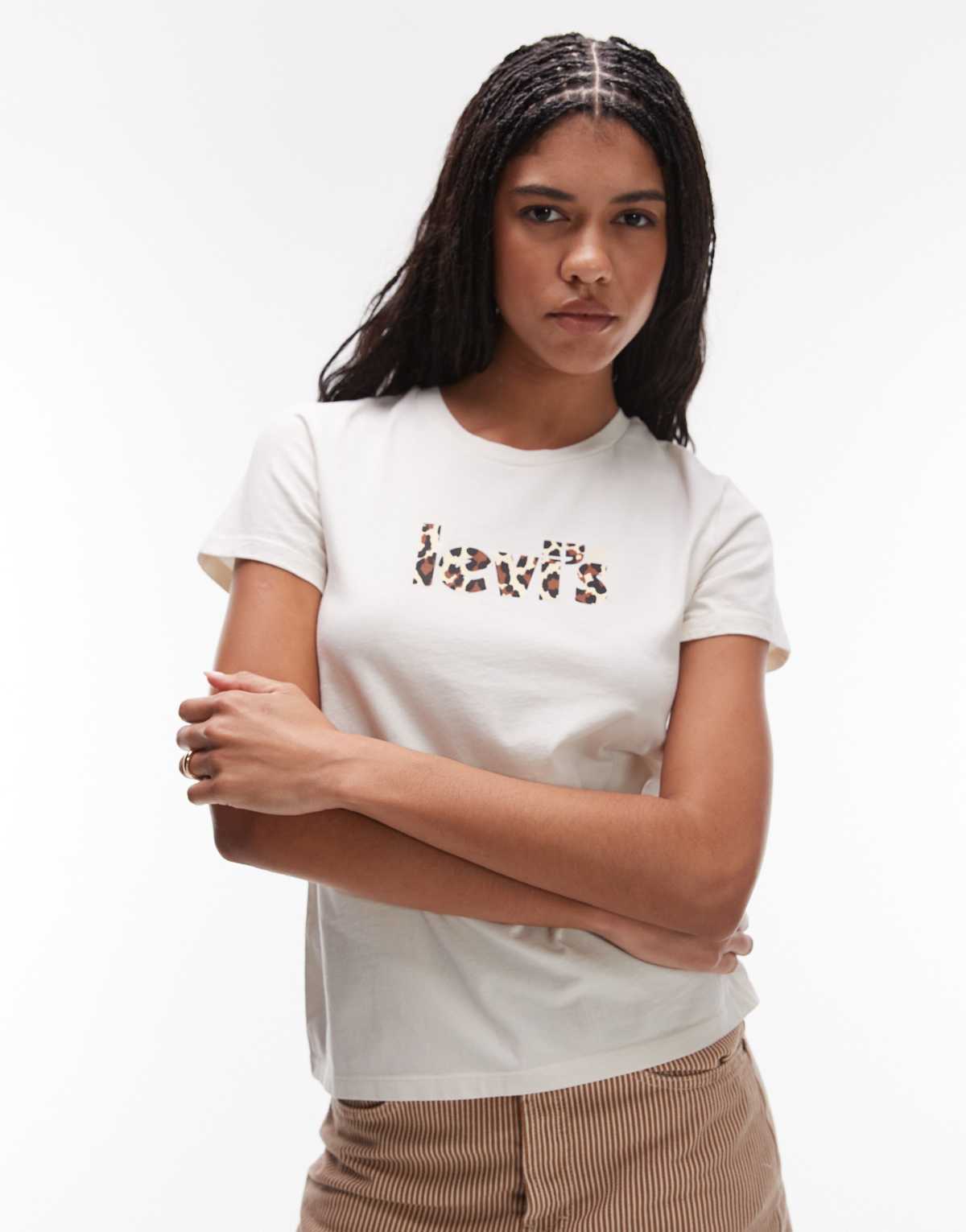 Levi's Perfect t-shirt with leopard logo in off white