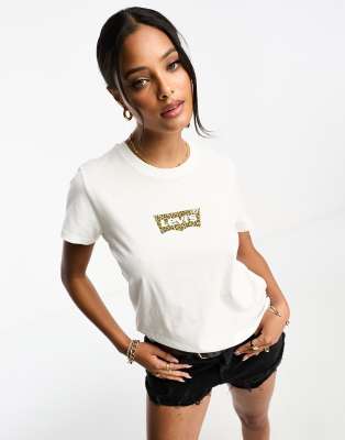 Levi's perfect t-shirt with leopard print chest logo in white