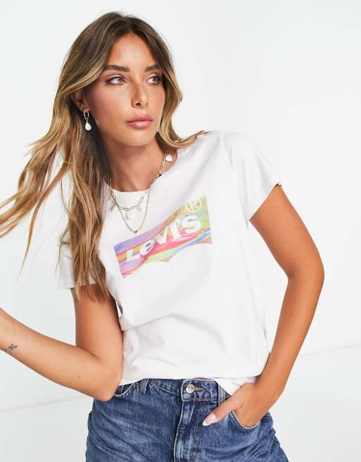 Levi's perfect tee in marbling batwing in white 