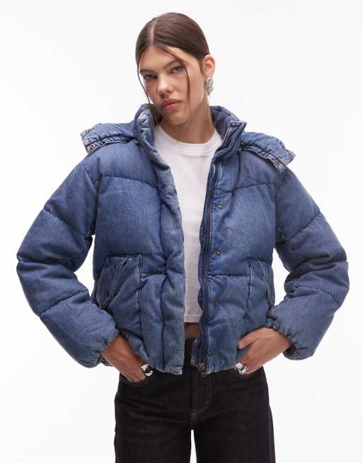 Levi's - Piumino blu in denim stile western taglio corto