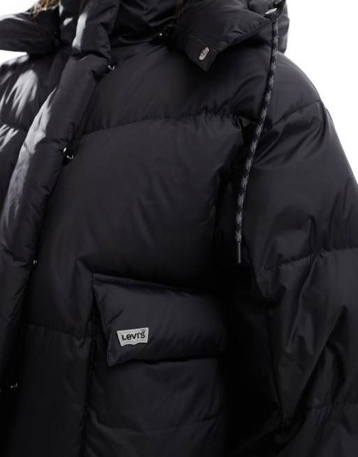 Levi's - Piumino imbottito corto in nylon nero stile western con cappuccio, 2 di 4