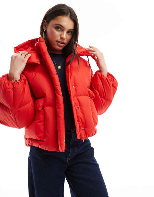 Levi's - Piumino stile western taglio corto rosso con cappuccio