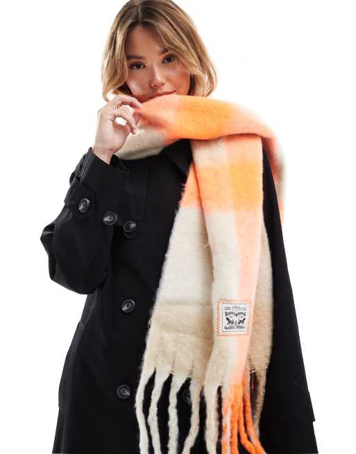 Levi's plaid woolly scarf with patch logo in bright orange check