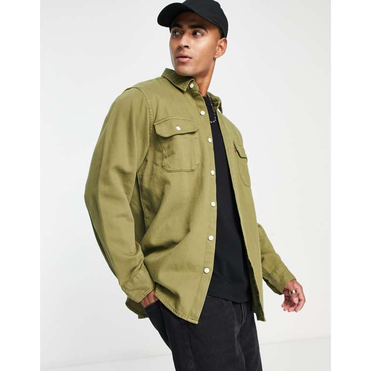 Levi's plain long sleeve shirt in green | ASOS