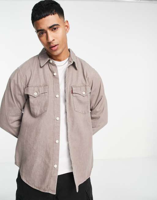 Levi's plain long sleeve shirt in stonewash | ASOS