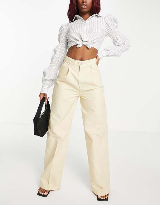 Levi's pleat detail wide leg pants in light beige