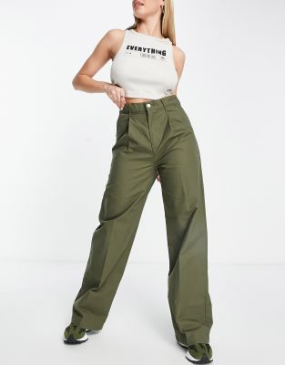 Levi's pleated high rise wide leg jeans in crisp twill olive night | ASOS