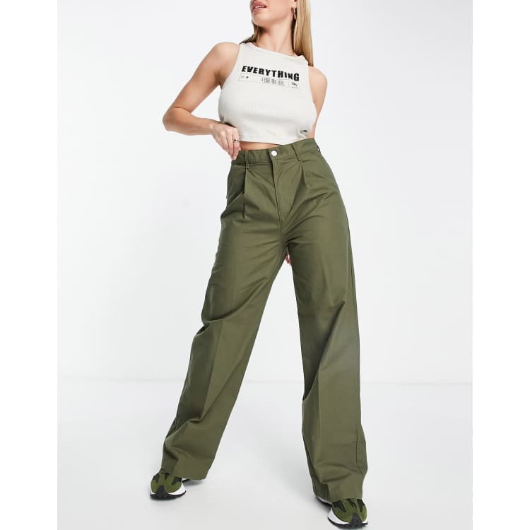 Levi's pleated high rise wide leg jeans in crisp twill olive night | ASOS