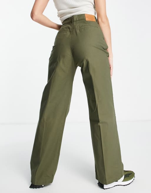 Levi's pleated high rise wide leg jeans in crisp twill olive night | ASOS