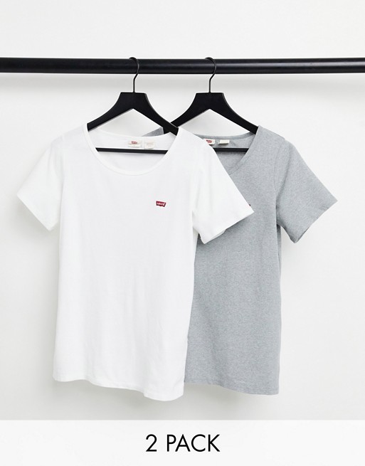 Levi's Plus 2 pack perfect t-shirts with red tab logo in white & grey