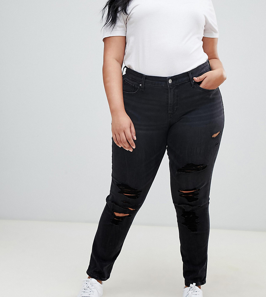 Levi's Plus 311 - Vormgevende skinny jeans in zwart met distressing