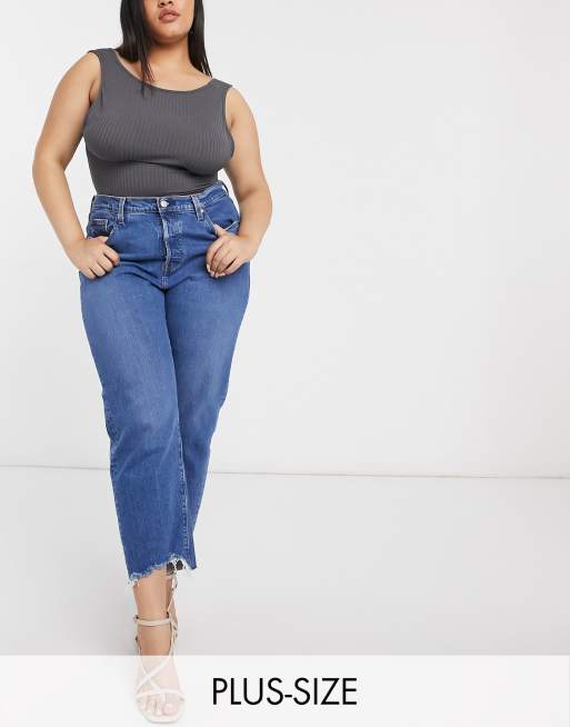 Levi s Plus 501 high rise straight leg crop jeans in dark washed blue