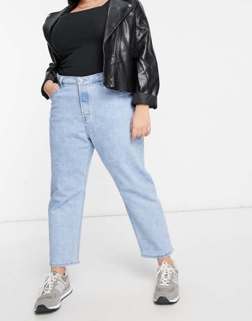 Levi's Plus 501 high rise straight leg crop jeans in light wash blue | ASOS