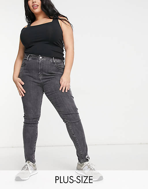 Levi's Plus 721 high rise skinny jeans in washed black | ASOS