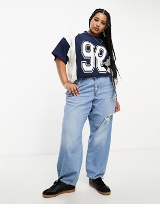 Levi's Plus baggy dad jeans in mid wash blue  - ASOS Price Checker