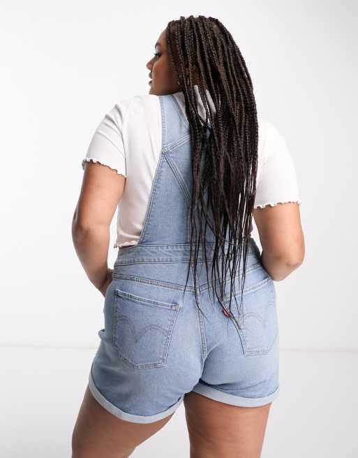 Levi's Plus – Blåtvättade korta hängselbyxor, 2 av 4