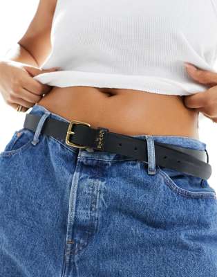 Levi's Plus - Calypso - Ceinture en cuir avec boucle dorée - Noir