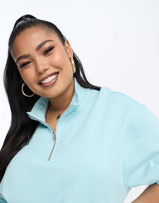 Levi's Plus - Cropped trøje med halv lynlås i lyseblå, 3 af 4