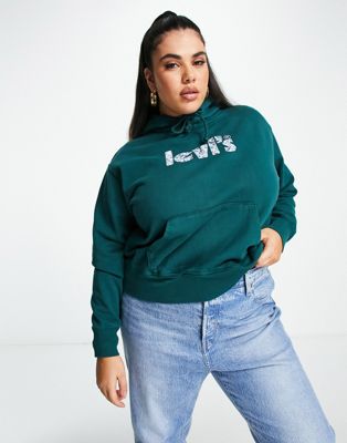 Levi's Plus graphic logo hoodie in dark greeny - ASOS Price Checker