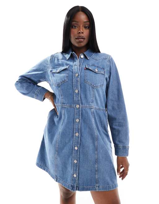 Levi s Plus Flynn Robe en jean style western Bleu moyen