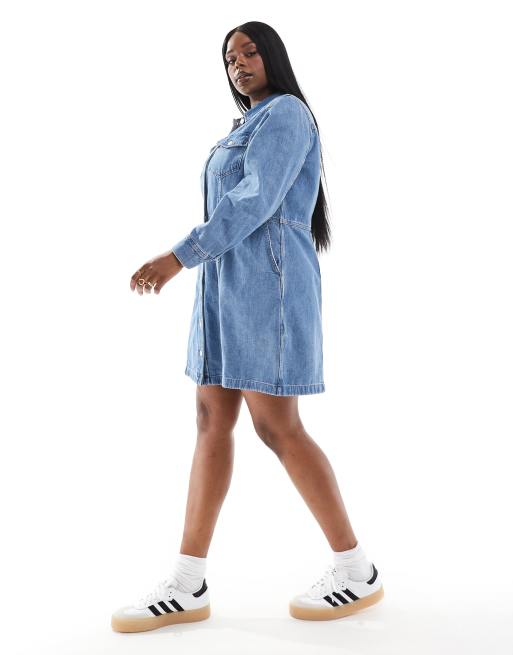 Levi's Plus Flynn western denim dress in mid blue | ASOS